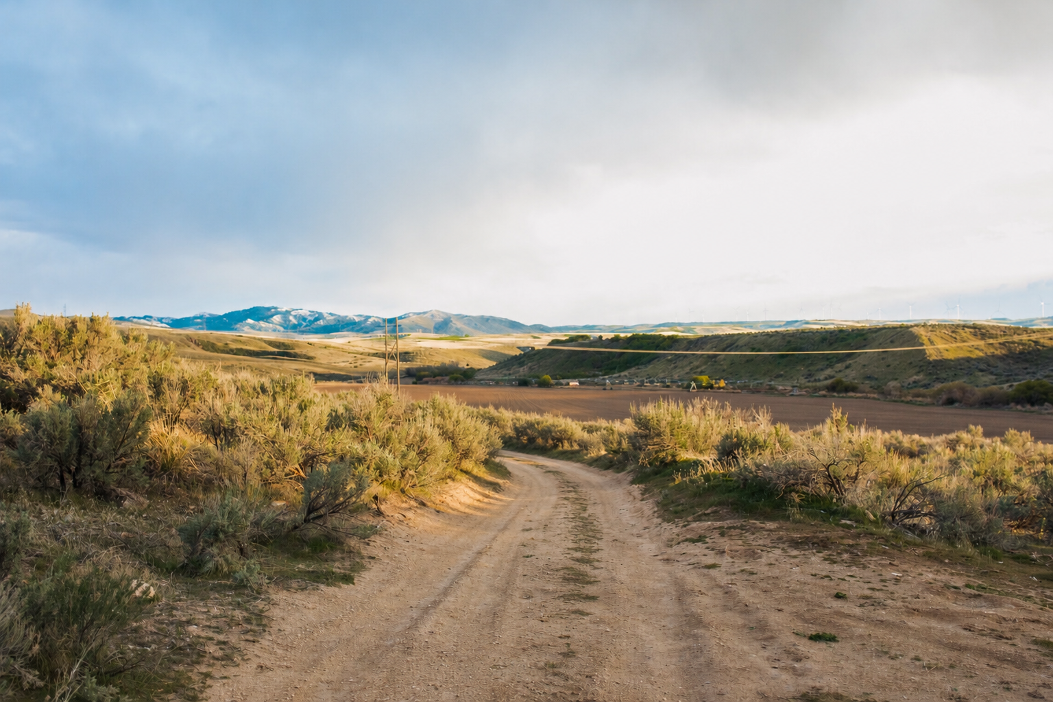 Open land and a dirt road in East Idaho
