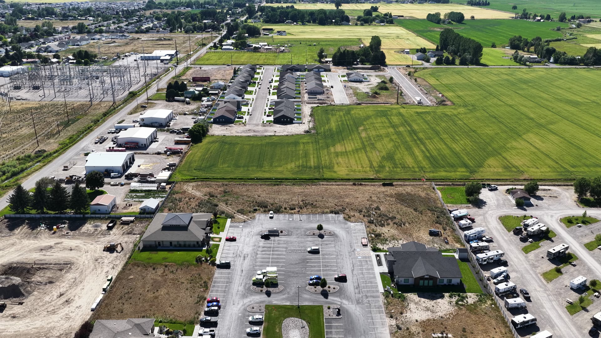 Rigby Professional Plaza — high aerial over the site