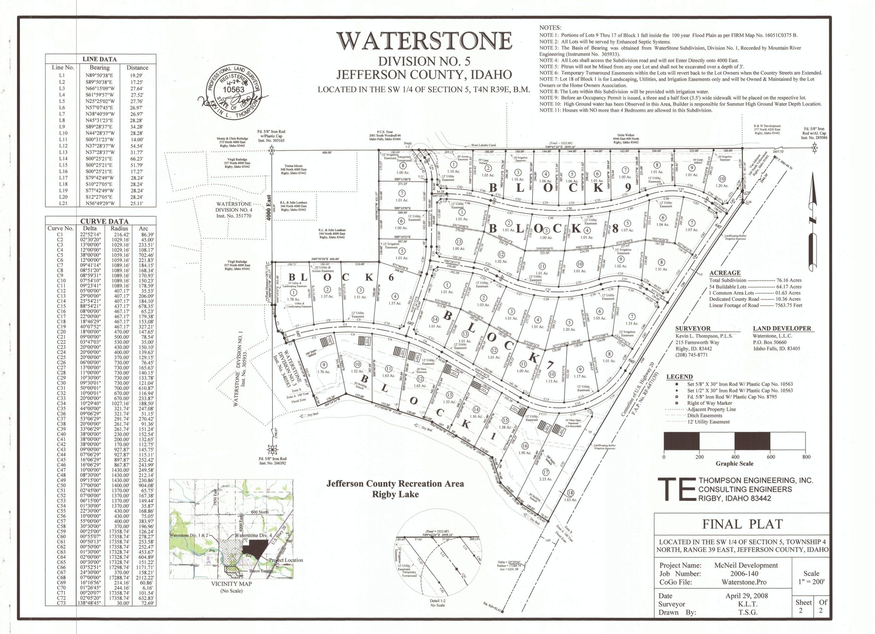 Waterstone Division No. 5 final plat — Blocks 1 through 9, Jefferson County, Idaho